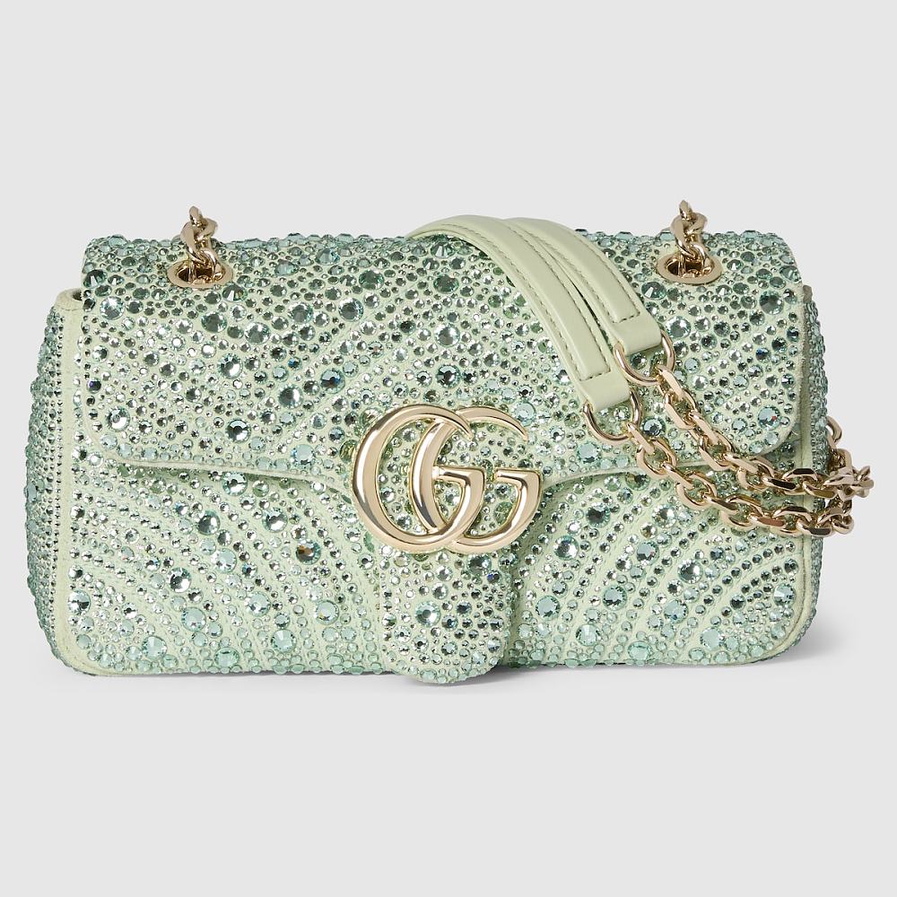 Gucci GG Marmont Mini Crystal-Embellished Shoulder Bag — Mint