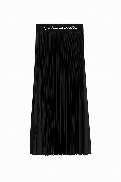 Schiaparelli Noir Satin Pleated Midi Skirt