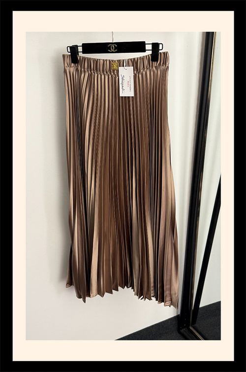 Schiaparelli Bronze Satin Pleated Midi Skirt