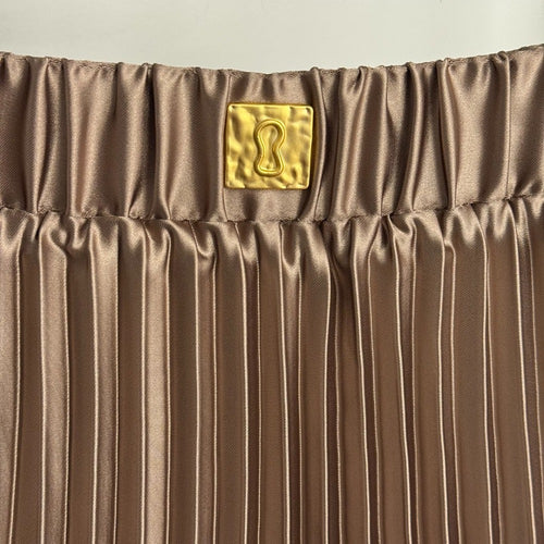 Schiaparelli Bronze Satin Pleated Midi Skirt