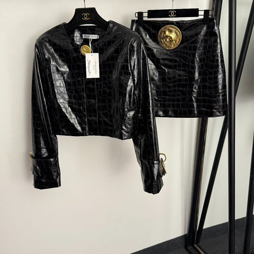 Schiaparelli Éclat Croco Embossed Skirt & Jacket Set
