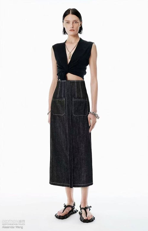 Alexander Wang Structured Utility Denim Midi Skirt