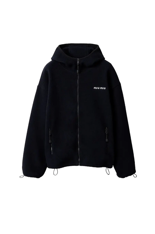 Miu Miu Noir Fleece Zip-Up Hoodie Jacket