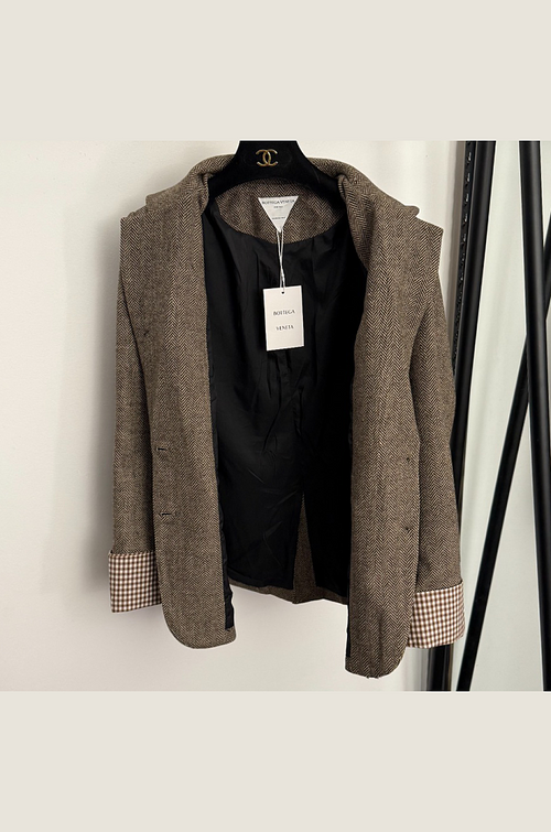 Bottega Veneta Inspired Herringbone Belted Blazer