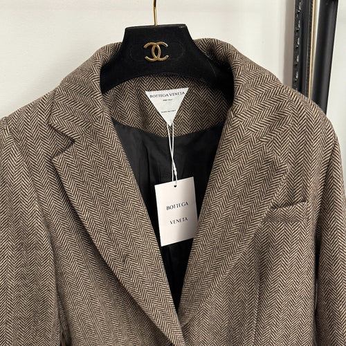 Bottega Veneta Inspired Herringbone Belted Blazer