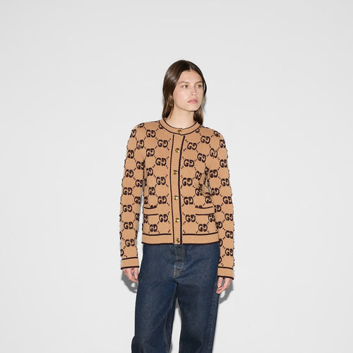 Gucci GG Monogram Knit Cardigan in Camel