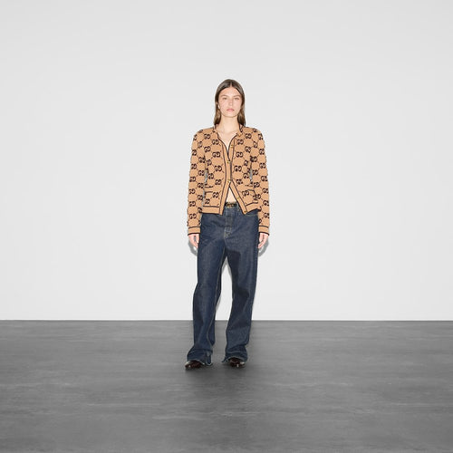 Gucci GG Monogram Knit Cardigan in Camel