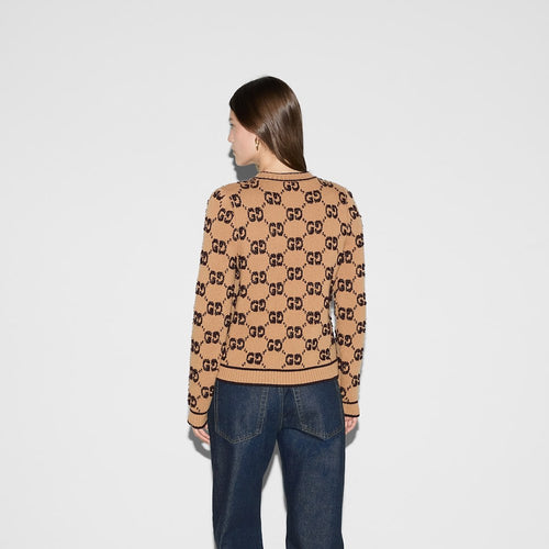Gucci GG Monogram Knit Cardigan in Camel