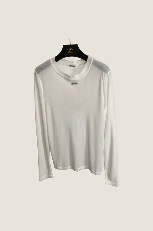 Miu Miu Sheer Signature Long-Sleeve Top