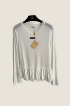 Miu Miu Sheer Peplum Hem Long Sleeve Top