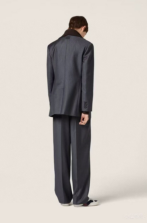 Miu Miu Pinstripe Contrast-Collar Suit Jacket