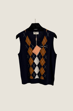 Miu Miu Argyle Knit Sleeveless Sweater Vest