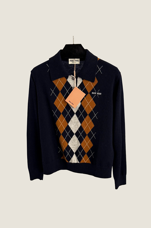 Miu Miu Argyle Knit Polo Sweater