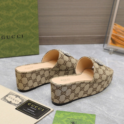 GG Monogram Wedge Sandals