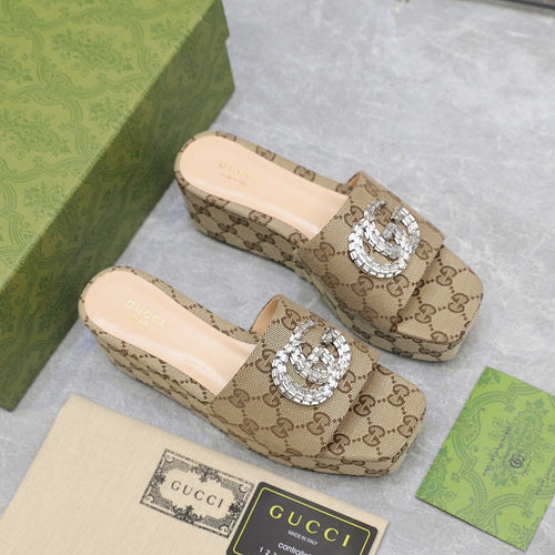 GG Monogram Wedge Sandals
