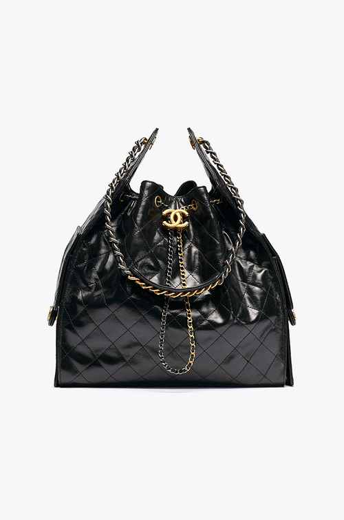 Chanel Quilted Calfskin Large Drawstring Tote with Chain Detail