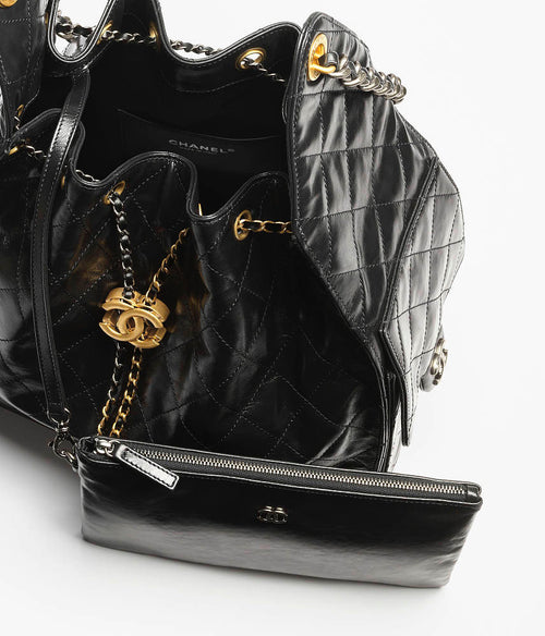 Chanel Quilted Calfskin Large Drawstring Tote with Chain Detail