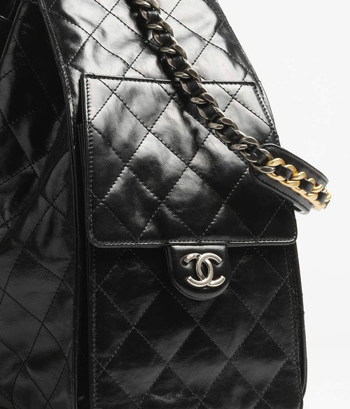 Chanel Quilted Calfskin Large Drawstring Tote with Chain Detail