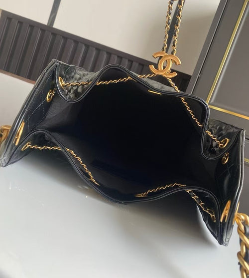 Chanel Quilted Calfskin Large Drawstring Tote with Chain Detail