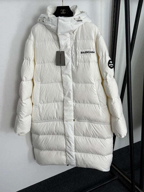 Balenciaga Oversized Logo Down Puffer Coat – Winter White