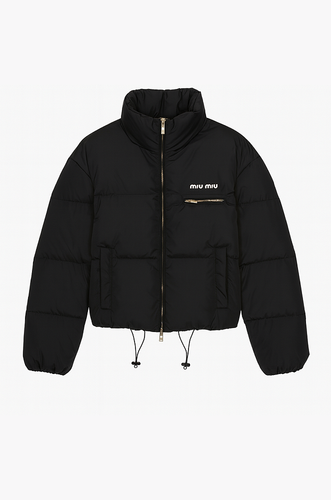 Miu Miu Cropped Logo Down Puffer Jacket – Black – Luxe Living Fashions