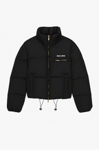 Miu Miu Cropped Logo Down Puffer Jacket – Black