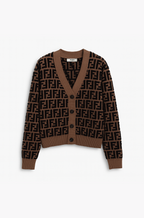 Fendi FF Monogram Jacquard Wool-Blend Cardigan – Brown/Black