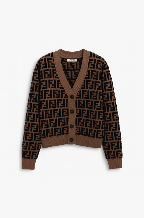 Fendi FF Monogram Jacquard Wool-Blend Cardigan – Brown/Black
