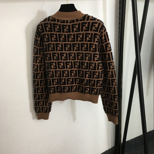 Fendi FF Monogram Jacquard Wool-Blend Cardigan – Brown/Black