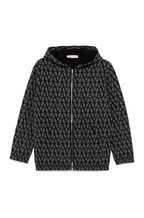 Valentino Jacquard V-Pattern Wool-Blend Zip Hoodie – Charcoal Grey