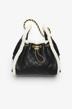 Chanel Shearling-Trim Quilted Calfskin Drawstring Tote