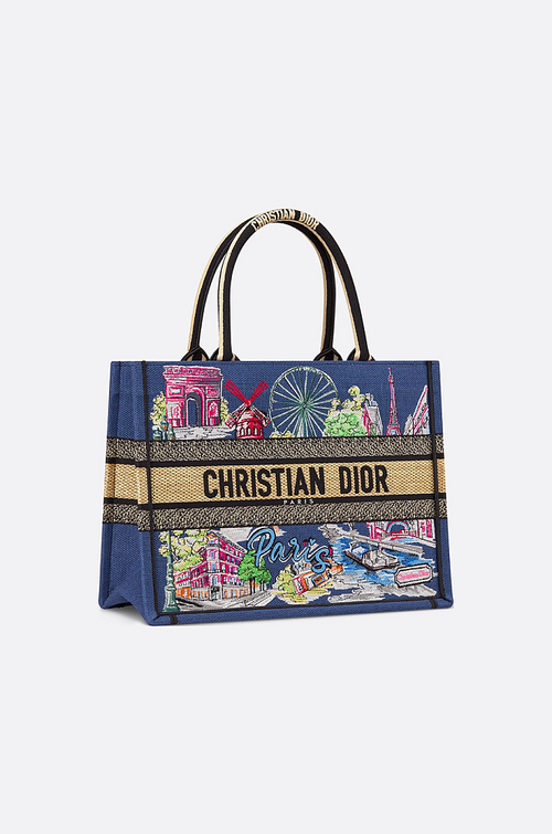 Christian Dior Paris Cityscape Embroidered Book Tote – Blue Multicolor Canvas
