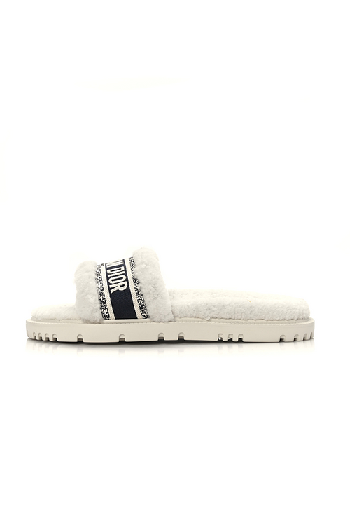 Christian Dior Dway Shearling Embroidered Slides