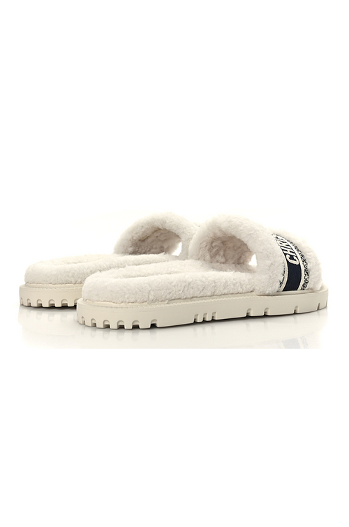 Christian Dior Dway Shearling Embroidered Slides