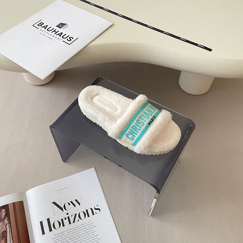 Christian Dior Dway Shearling Embroidered Slides
