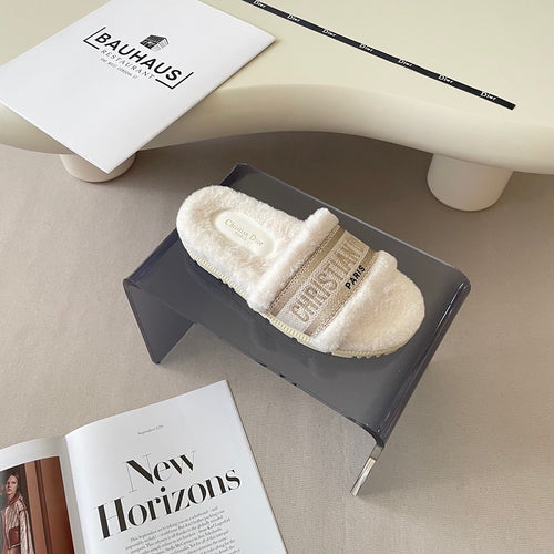 Christian Dior Dway Shearling Embroidered Slides