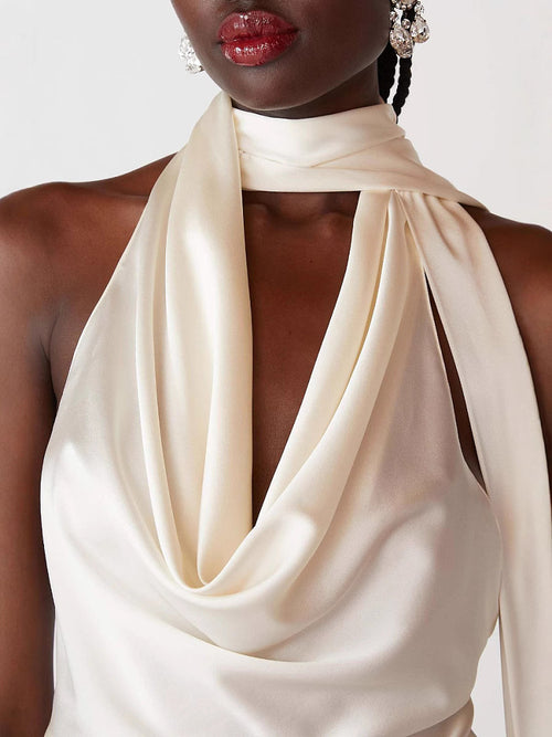 Étoile Blanche Satin Halter Top – S–L