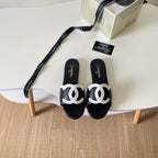 CHANEL CC Leather Slide Sandals
