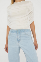 Élégance Voilée Mesh-Draped Ivory Top