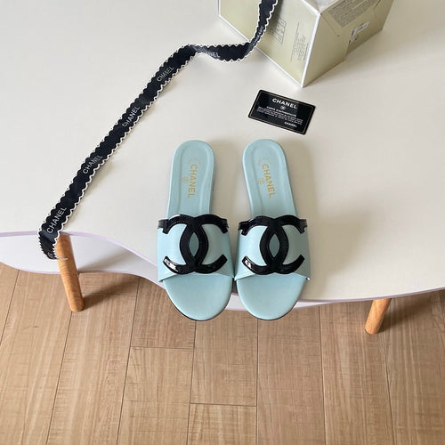CHANEL CC Leather Slide Sandals