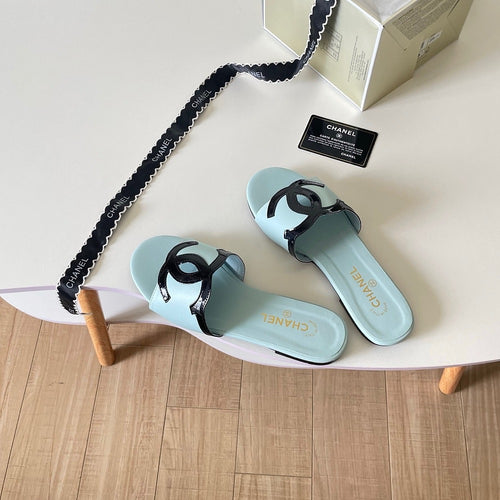 CHANEL CC Leather Slide Sandals
