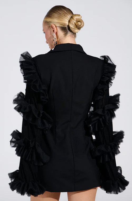 Volant de Minuit Tulle-Sleeve Blazer Dress