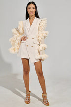 Volant de Minuit Tulle-Sleeve Blazer Dress