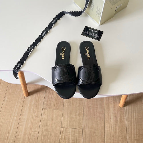 CHANEL CC Leather Slide Sandals