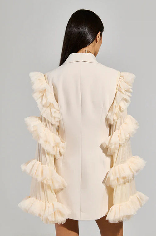 Volant de Minuit Tulle-Sleeve Blazer Dress