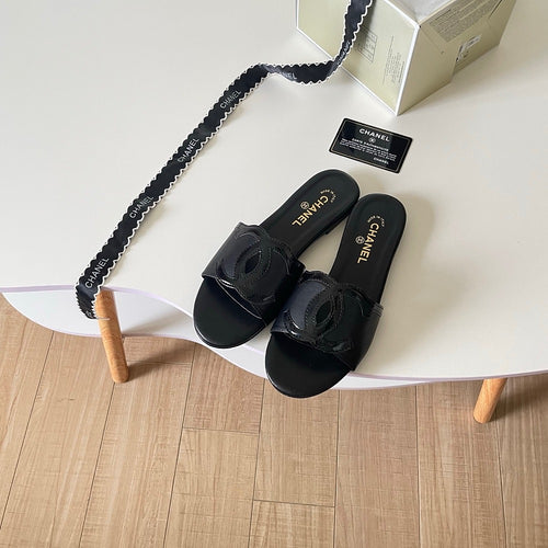 CHANEL CC Leather Slide Sandals