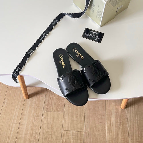CHANEL CC Leather Slide Sandals