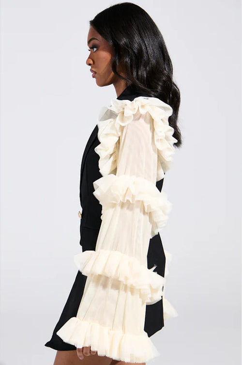 Volant de Minuit Tulle-Sleeve Blazer Dress