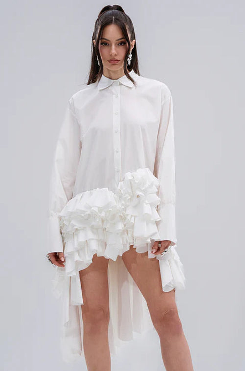 Écume Blanche Ruffle Hem Shirt Dress
