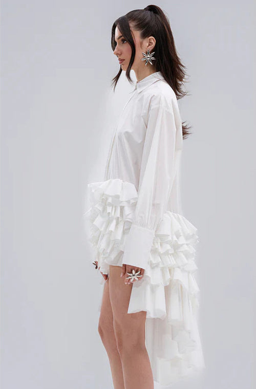 Écume Blanche Ruffle Hem Shirt Dress